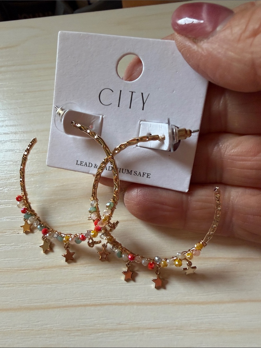 Gold Hoop Earrings with Multicolor Beads and Star Charms - Kids Accessories